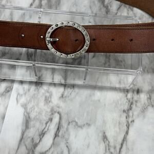 VTG American Eagle Outfitters Brown Leather Belt Womens Small Rhinestone Buckle